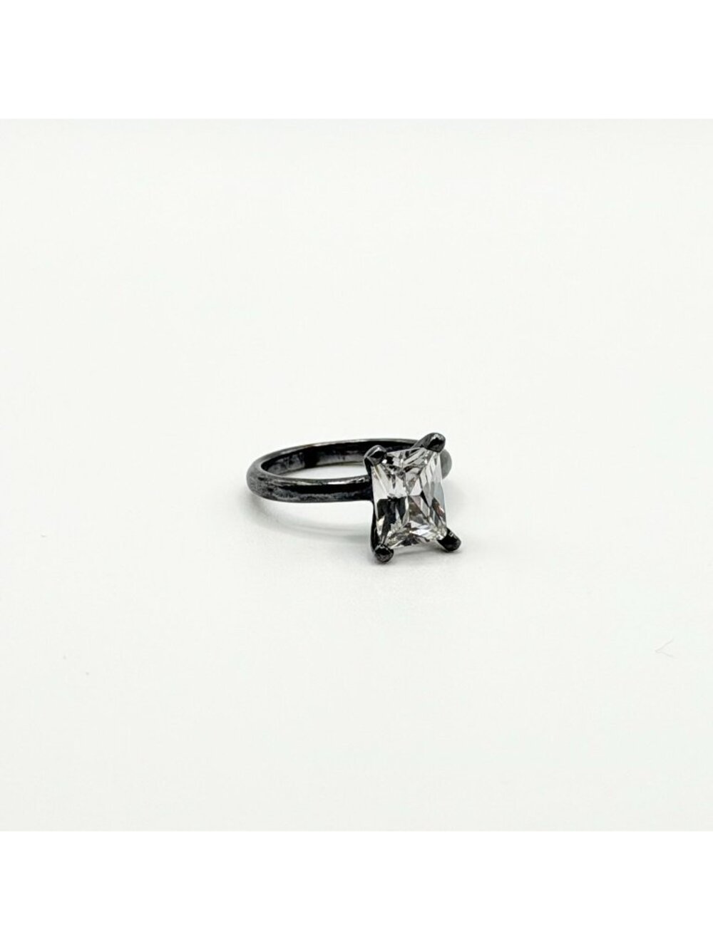 925 Sterling Silver Princess Cut Glass Solitaire Ring Size 4